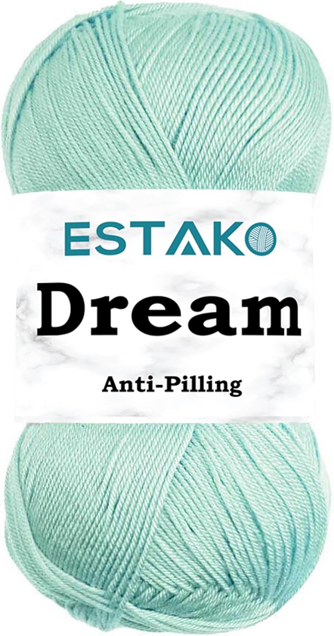 Estako Dream, 100% Microfiber Acrylic Yarn, Soft, Super Fino/Fingering Weight (1) for Crochet and Knitting 3.5 Oz (100g) / 382 Yrds (350m) (74025 - Water Green)