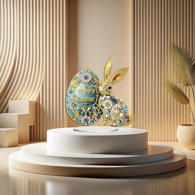 AIBOERL DIY Tabletop Diamond Art Painting Kit,Desktop Ornament Special Shaped Rhinestone Desk Placement Ornament,Home Stand Up Gem Painting Craft Kit,Gift,Double Sided (Easter Bunny 1)