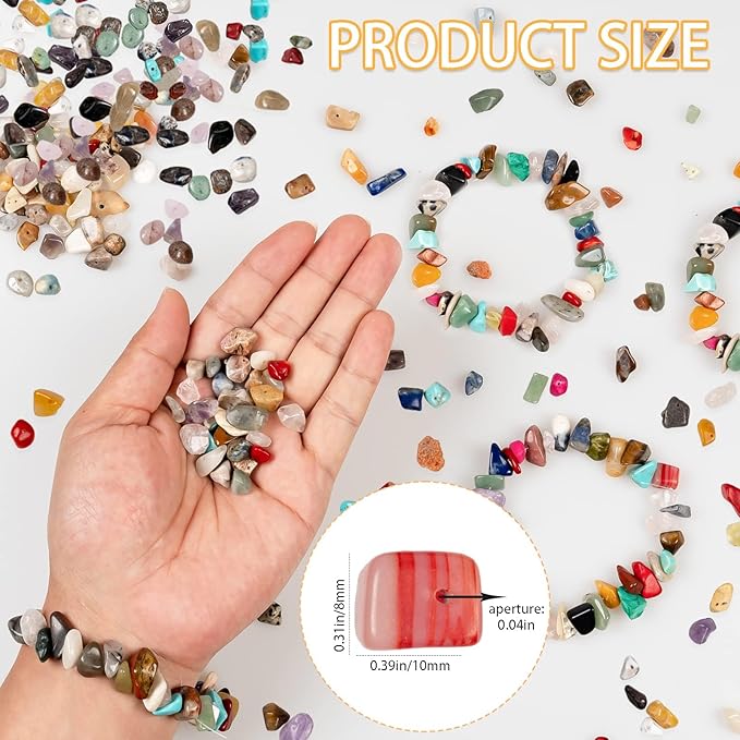 Big Natural Chip Stones for Bracelet - 250pcs 7mm to 12mm Large Multicolored Crystal Gemstones Hole Drilled DIY Beads for Crafts Bracelet Necklace Earrings Beads Jewelry Making DIY Art Craft