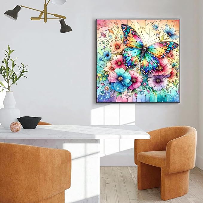 EIBEILI Diamond Painting Kits for Adults, Butterfly Flower 5D Diamond Art Kits for Beginner DIY Full Drill Diamond Dots Crystal Craft Kits for Home Wall Decor Gifts(12X12 Inch/Butterfly)