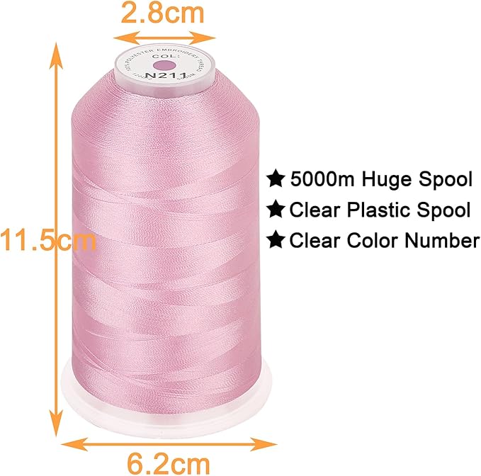 New brothread - Single Huge Spool 5000M Each Polyester Embroidery Machine Thread 40WT for Commercial and Domestic Machines - Pale Pink (Janome Color)