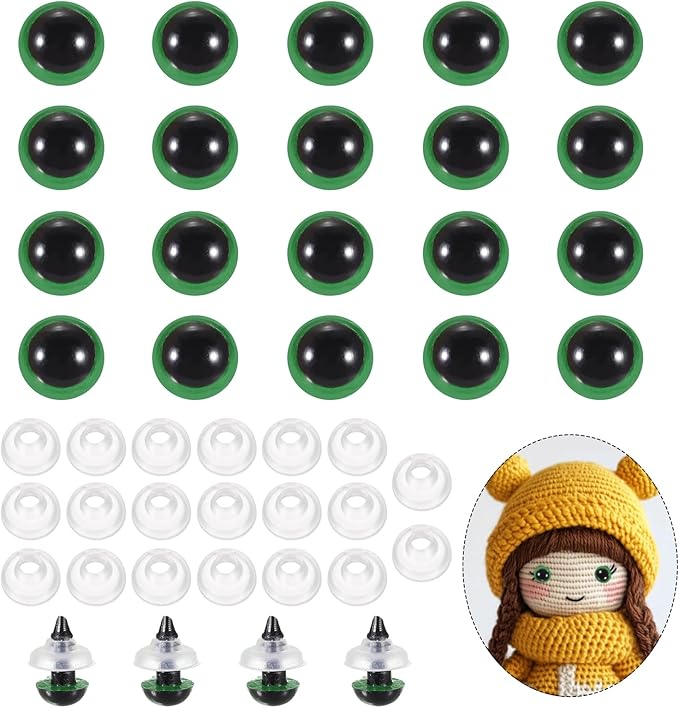 PATIKIL 8mm Safety Eyes, 20Pcs Realistic Doll Crocheting Safety Eyes with Washers for Decor Crochet Accessories Dolls Craft Halloween, Green