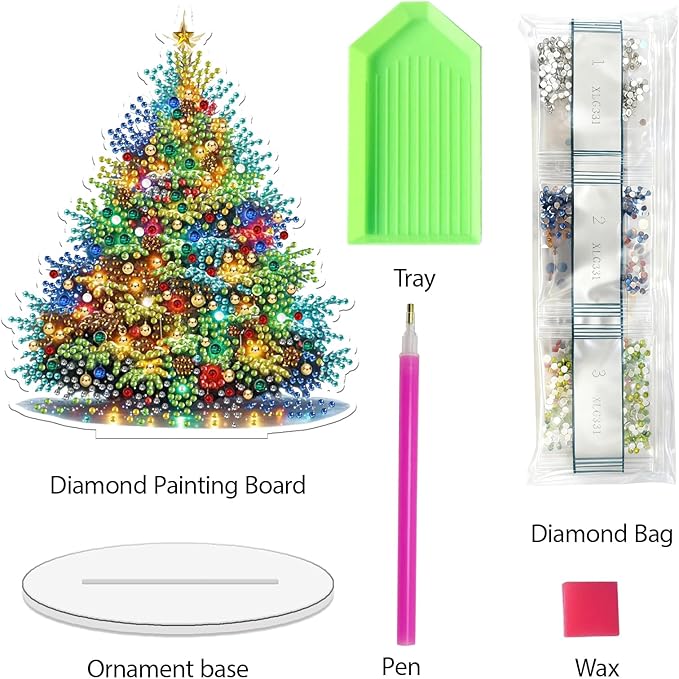 pudinbs Diamond Art Kit for Adult Christmas, 5D Diamond Art Painting, Double Sided Decorative Special-Shaped Rhinestone Desktop Ornaments, DIY Acrylic Ornaments (Christmas Tree)