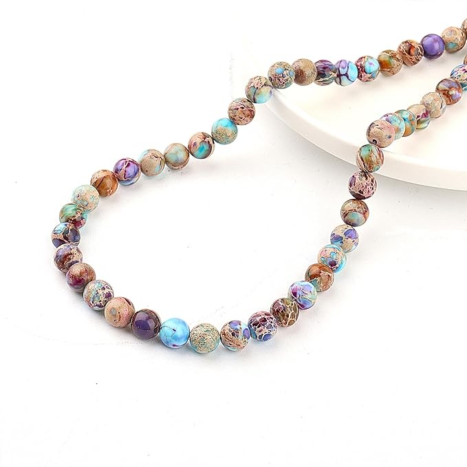 Stone Beads Gemstone Beads for Jewelry Making - 6mm Purple Sea Sediment Beads for Bracelets, Semi Precious Round Japser Beads(59-62pcs, 6mm, Purple Sea Sediment)