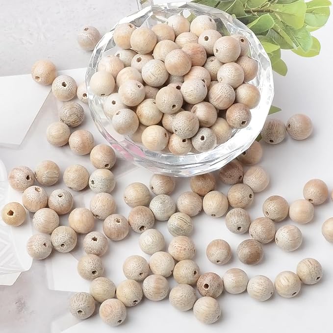 8mm Massive Beads Natural Wooden Round Loose Beads Jewelry Making with Thread 200 PCS(Camphor Wood, 8mm)