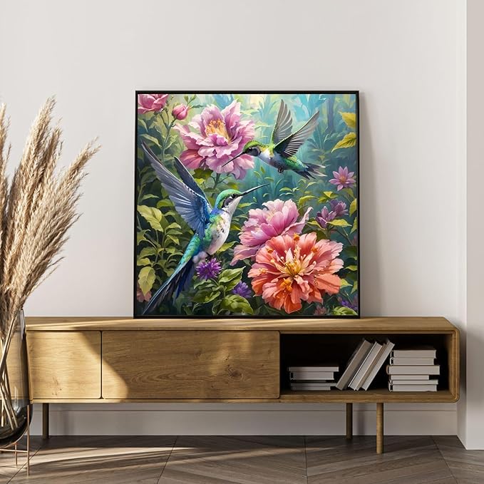 Okarina Paint by Numbers Kit for Adults Beginner Hummingbird, Flower Adult Paint by Number Kits on Canvas, Bird DIY Acrylic Oil Painting by Numbers for Adults, Perfect for Home Wall Decor 16X16 Inch