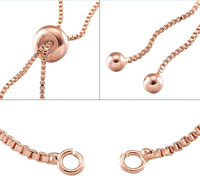 FASHEWELRY 20 Strands Adjustable Brass Bracelet Slider Extender Chains with Ball Ends 8-5/8"(22cm) Real Rose Gold Plated for DIY Jewelry Making