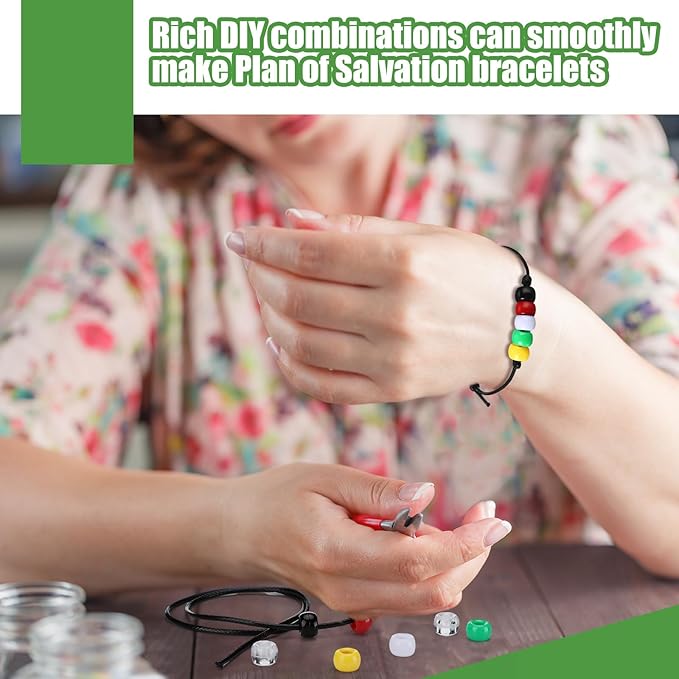 Misdary 300 Pcs Plan of Salvation Wristband Bracelets Gift with Tracts Prayer Christian Pocket Cards DIY White Red Green Yellow Blue Beads Holy Teaching Wristband Kit for Evangelism