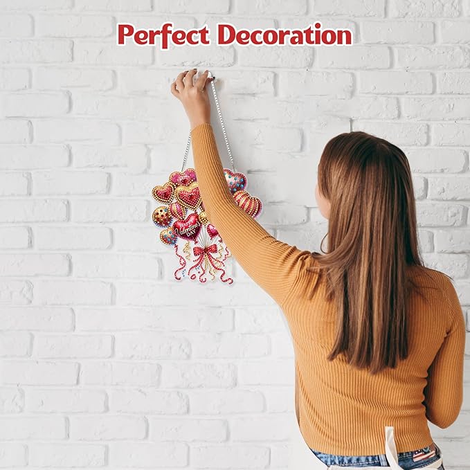 GHHKUD Heart-Shaped Balloon Diamond Art Hanging Kit for Adults, DIY Double Sided Diamond Painting Hanging Valentines Kits Adults, Special Shaped Acrylic Ornaments Pendants for Window Home Garden Wall