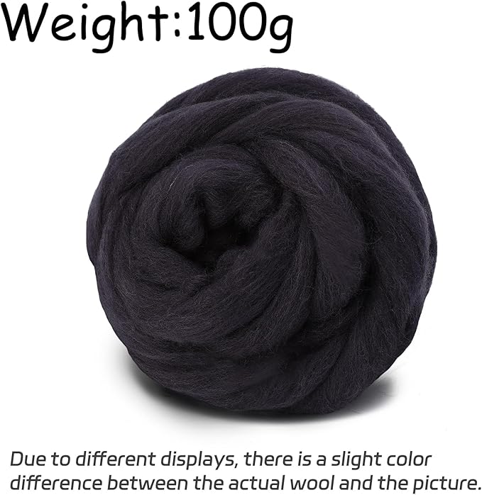 3.53oz Wool Roving, Wool Felting Supplies, Pure Wools, Chunky Yarn, Spinning Wool Roving for Needle Felting Wet Felting DIY Hand Spinning (Dark Brown)