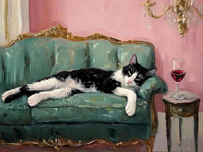 EIBEILI Diamond Art Kits for Adults, Vintage Cat Diamond Painting Art for Beginner DIY Round 5D Paint with Diamonds Pictures Gem Full Drill Diamond Dots Crystal Kits for Home Wall Decor Gifts 12x16in