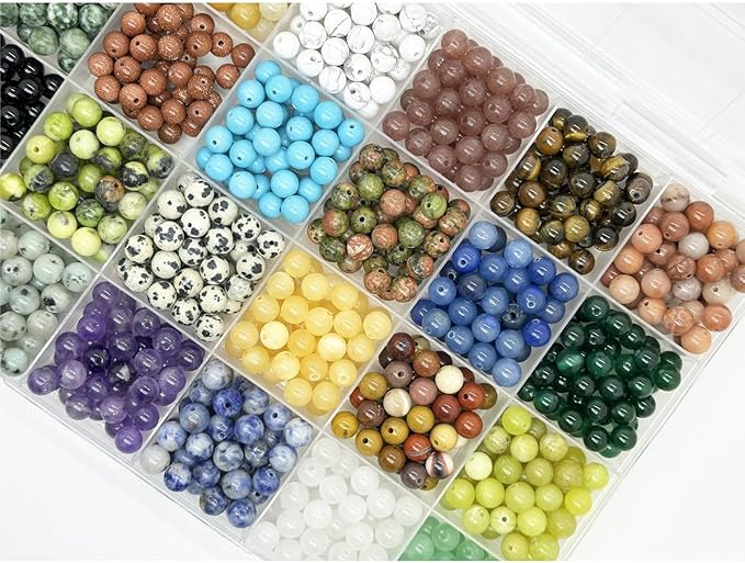 Yephac 960pcs 6mm Natural Stone Beads, Round Crystals Bead Genuine Real Stones, Gemstone Beads Kit Charms for Bracelets Jewelry Making,Box Packed(24 Colors,6mm)