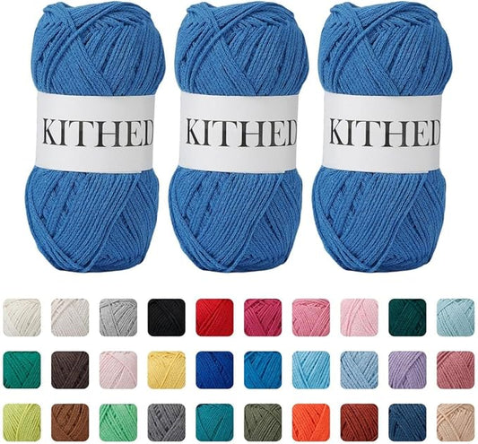 Cotton Yarn，10.5oz，526yard，3 Pack ，Soft Yarn for Crocheting and Knitting (25 Peacock Blue)
