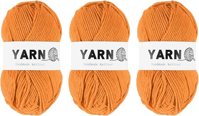 3Pcs Orange Acrylic Yarn 400 Yard 4 Ply Soft Crochet Yarns Sport Weight Yarn,[for DIY Crocheting Knitting Craft Blankets Hats]-150g