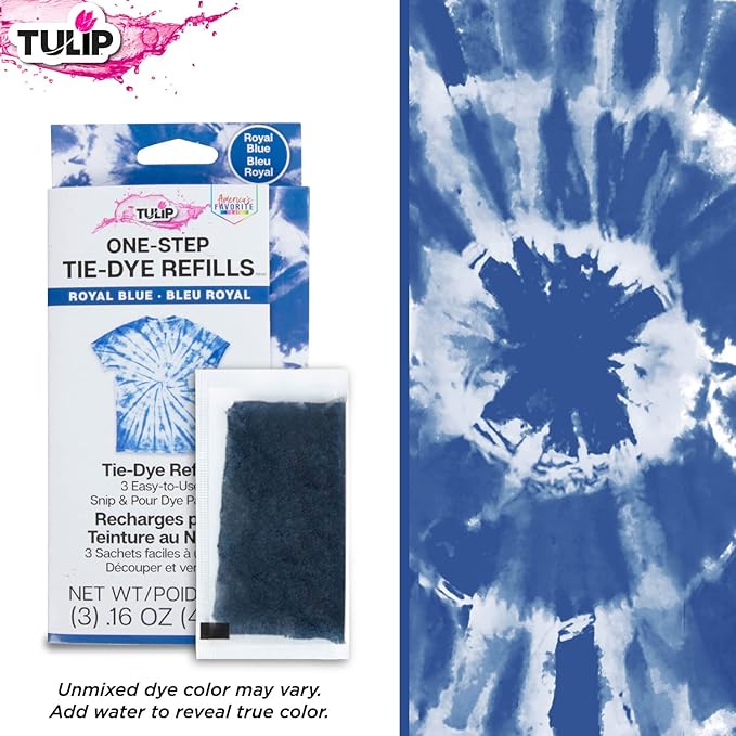Tulip One-Step Tie-Dye Kit , 3 Fabric Dye Refill Packs, Packs, Royal Blue