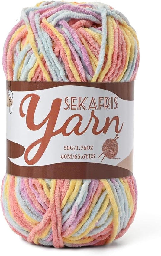 Fluffy Velvet Yarn for Crocheting，Baby Blanket Yarn for Crocheting Soft，50g(65.6yds) Amigurumi Yarns，Plush Chenille Crochet Yarns，Puzzle Yarn for Crochet Weaving Craft(Macaron)