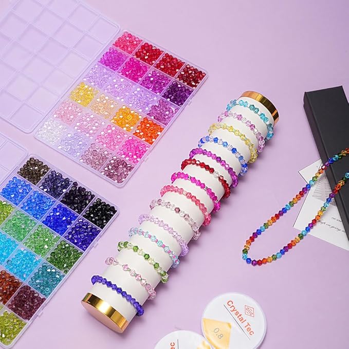 YITOHOP Bicone Glass Beads,1500pcs 48 Colors 6mm Sparkly Crystal Beads, Faceted Bracelet Beads Loose Craft Bead for Friendship Bracelet Necklace Earring Jewelry Making
