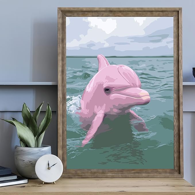 CHWGLFGG Paint by Numbers Kit for Adults Beginner, Pink Dolphin Adult Paint by Number Kits on Canvas, DIY Acrylic Oil Easy Painting by Numbers for Home Wall Decor 12X16 inch (Without Frame)