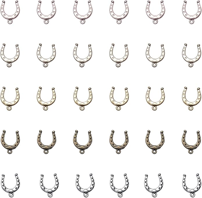 50 Pcs Horseshoe charms Metal Vintage Pendants for Jewelry Making Finding Kits Necklace Bracelet Crafting Keychain Key Rings DIY Gift Idea Accessories Supplies