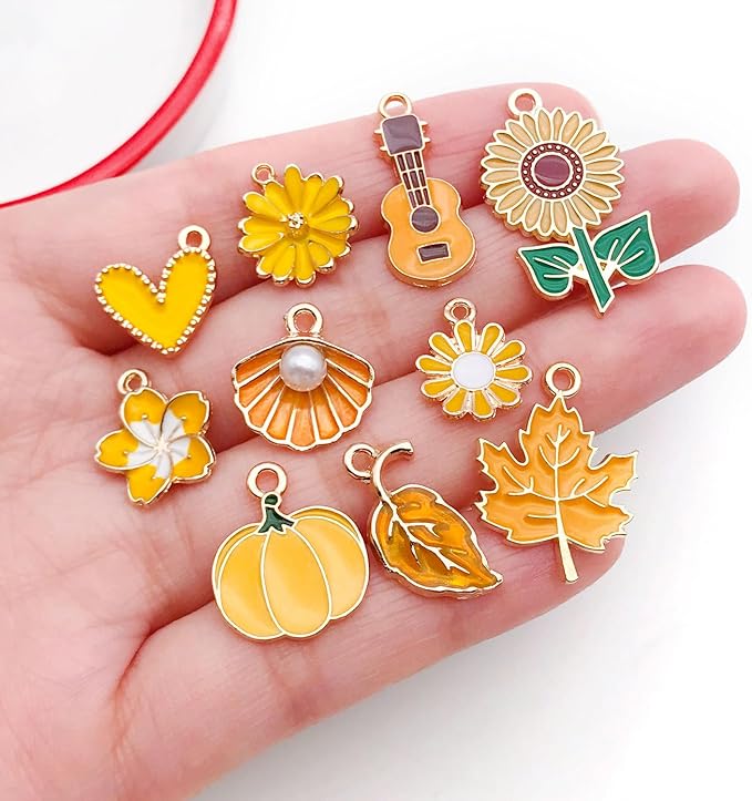 WOCRAFT 40pcs 20 pairs Assorted Enamel Bracelet Charms for Jewelry Making DIY Necklace Bracelet Earrings Keychain Crafting Charms Kit Crafts (Yellow-SN990)