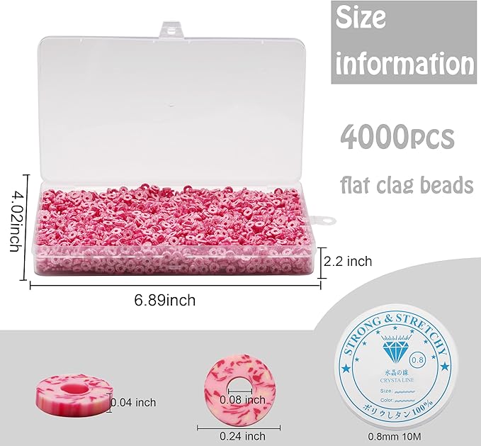 4000 Pcs Clay Beads for Bracelets Making, Polymer Spacer Flat DIY for Jewelry Necklace Earring Making Kit, Preppy Aesthetic Heishi Heshie Thin Disk Beads Assortments Set 4 6 8MM (SK-25, 6MM)