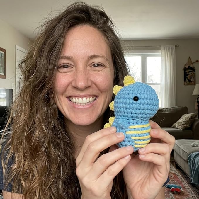 Kovarela Beginners Crochet Kit with Simple Crochet Yarn - with Step-by-Step Video Tutorials (Blue Dinosaur)