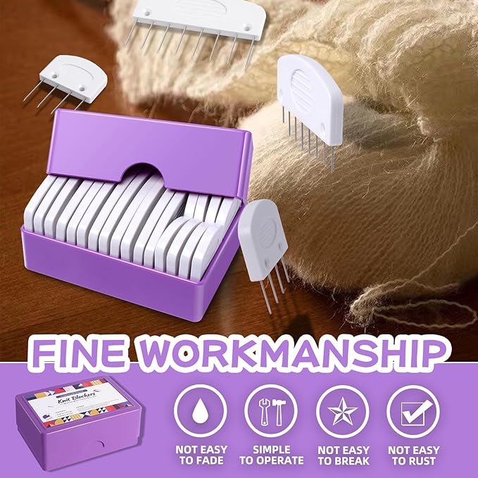 Opstin 20Pcs Knit Blocking Pins Kit, Knit Blockers Pins Kit, Knit Blocking Combs, Blocking Pins for Knitting & Crochet Projects, Knit Blocking Pins for Blocking Mats, Crochet Blocking Pins