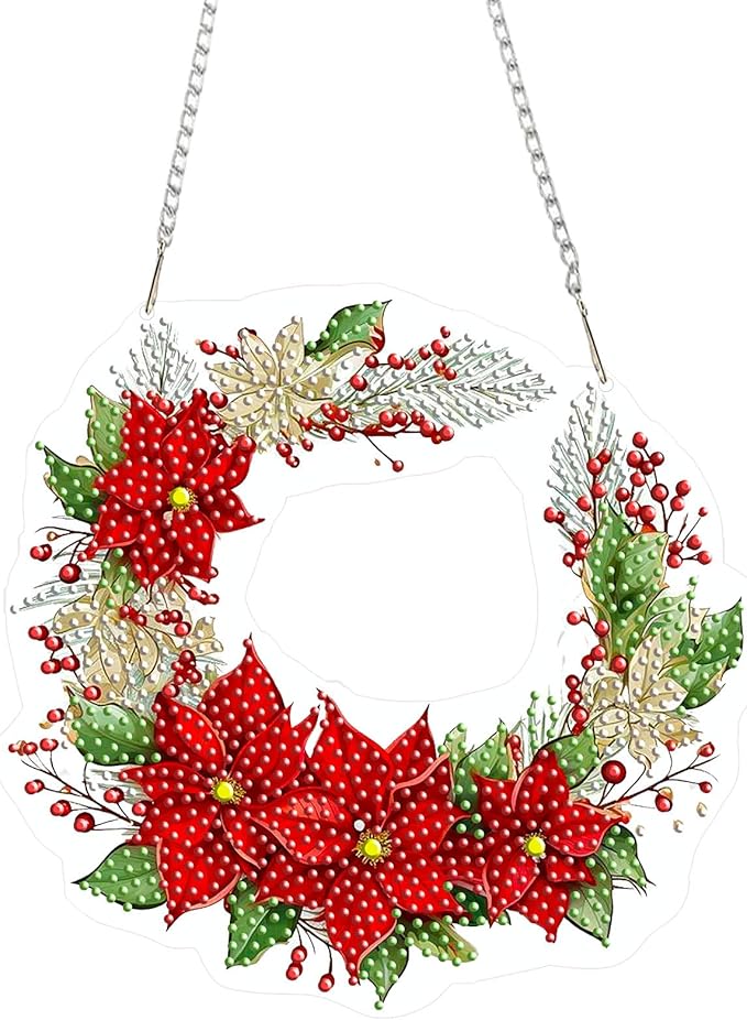 EMIEAUFG Christmas Diamond Art Hanging Kit for Adult, Xmas Garland Diamond Art Pendants, Double Sided Acrylic & 5D Special Shaped Rhinestone, Christmas DIY Ornament for Window Home Wall Decor