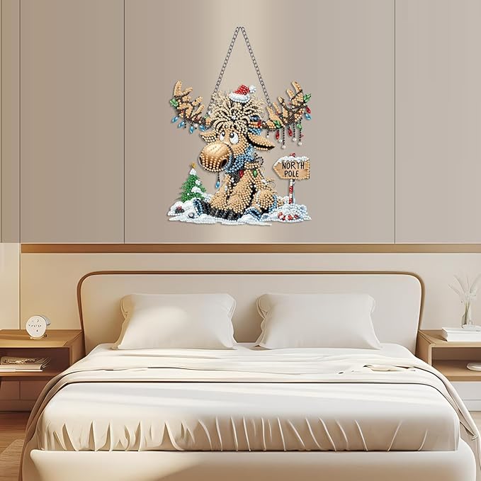 NEGEKFKX Christmas Diamond Art Hanging Pendant Kits, Deer Special Shape Diamond Art Kits for Adults,Double Sided Hanging Acrylic Ornament Kit,Pendants Home Garden Wall Hanging Kits Hanging Ornament