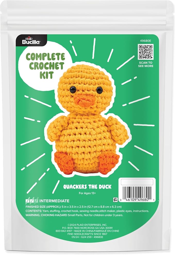 Bucilla Complete Crochet Kit, Quackers The Duck, 5"