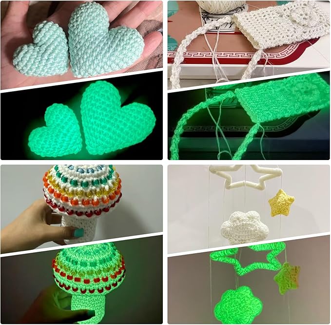 Glow in The Dark Yarn, 10 Pack White Yarn for Crocheting(500g/18oz | 550 Yards), Crochet Kit for Beginners, Crocheting, DIY Art, Crafts Sewing Beginners - Christmas Halloween Decorations (White)