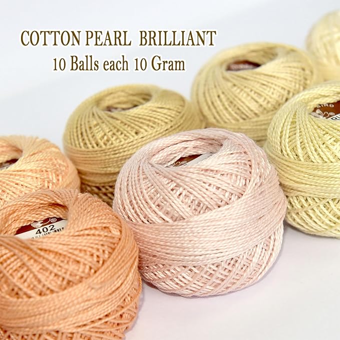 Double Mercerized Egyptian Long Staple Cotton Pearl Thread Ball 10 Grams Rainbow Color Embroidery Thread 10 Colors per Box for Crochet Hardanger Cross Stitch Hand Embroidery,Light Flesh Color Series