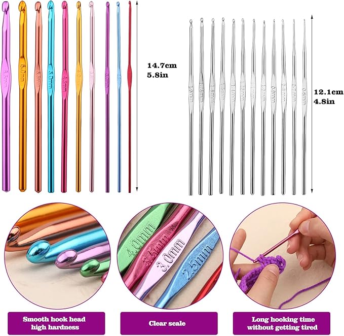 IMZAY 66 Pcs Crochet Hooks Set, Crochet Needles for Yarn with Storage Case, Crochet Kits for Beginners Ergonomic Blunt Needles Stitch Marker DIY Hand Knitting Craft Art Tools for Beginners (Yellow)