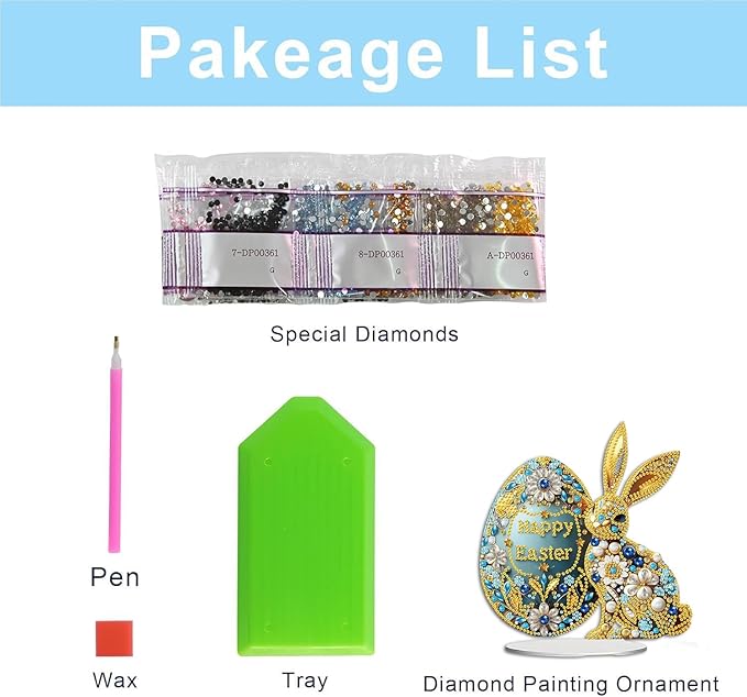 AIBOERL DIY Tabletop Diamond Art Painting Kit,Desktop Ornament Special Shaped Rhinestone Desk Placement Ornament,Home Stand Up Gem Painting Craft Kit,Gift,Double Sided (Easter Bunny 1)
