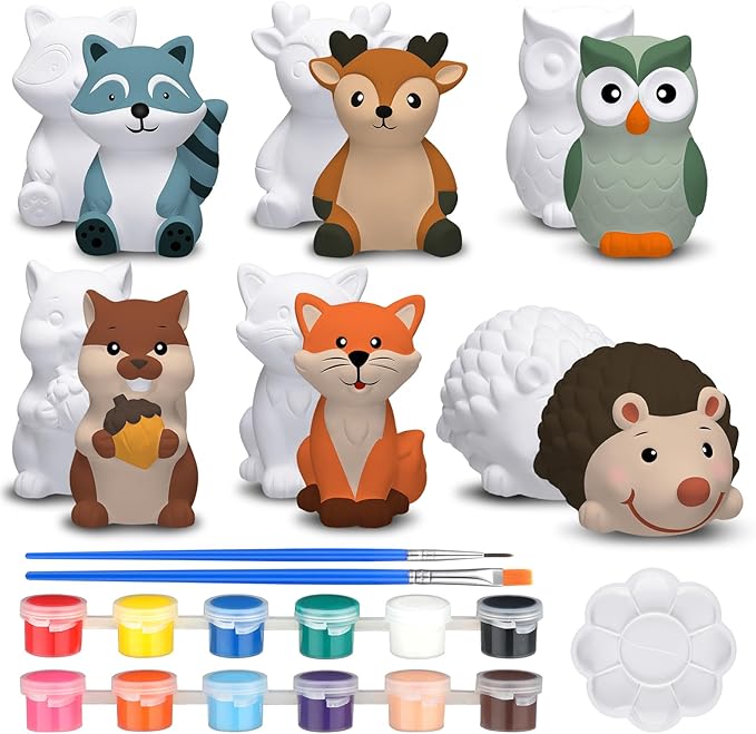 Gemscream 6 Sets Animal Painting Craft Kits Wild Animal Ceramics to Paint Safari Ceramics Ready to Paint for Activities Figurines Art Supplies Gifts(Woodland)