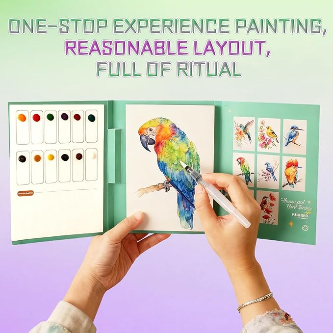 Breathly Creative Stress Relief Kit,New Paint Art Watercolor Books Painting Kit,Watercolor Painting Book for Adults,DIY 3-Fold Watercolor Pad for Enthusiasts(B)