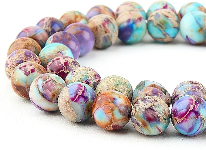 Stone Gemstone for Jewelry Making - 8mm Purple Sea Sediment Beads for Bracelets, Semi Precious Round Japser (44-47pcs, 8mm)