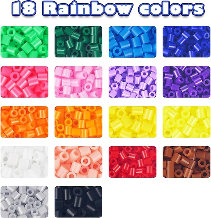 FUNZBO 12000 5mm Fuse Beads Kit - 18 Colors Individual Pack, Easter Homeschool Arts and Crafts Supplies for Kids, Toys Set, Art Decorations for Room, Toys Gifts for Girls and Boys Age 5+