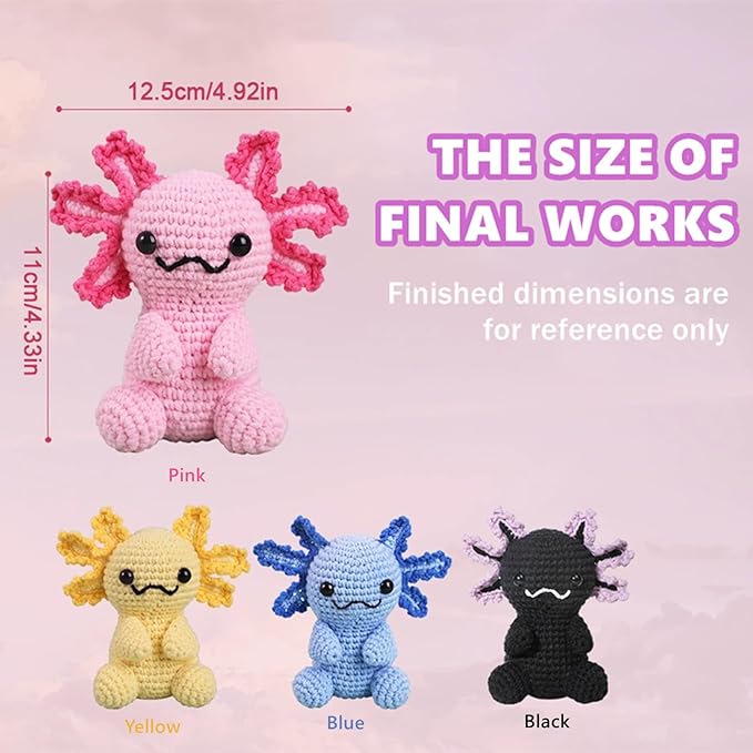 Milaflora 2Pack Axolotl Crochet Kit for Beginners Adults, DIY Crochet Animal Kit with Step-by-Step Video Tutorials, Crocheting Kits for Starters, Beginner Crochet Kit for Adults