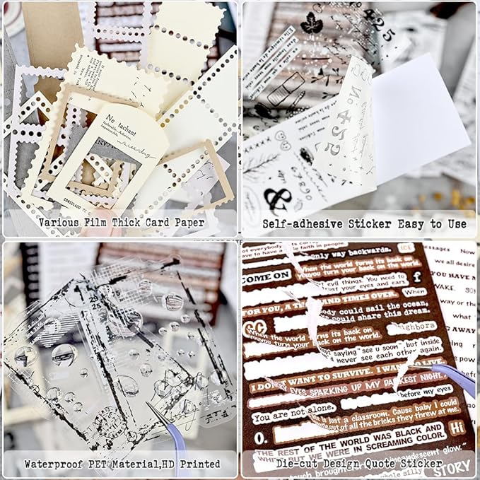 Diuhofart Vintage Scrapbooking Supplies Kit, 80Pcs Diecut Film Strips Photo Frames Stickers for Junk Journal Supplies, Scrap Booking Materials, Quote Stickers for Journaling, Collage, Crafts Arts
