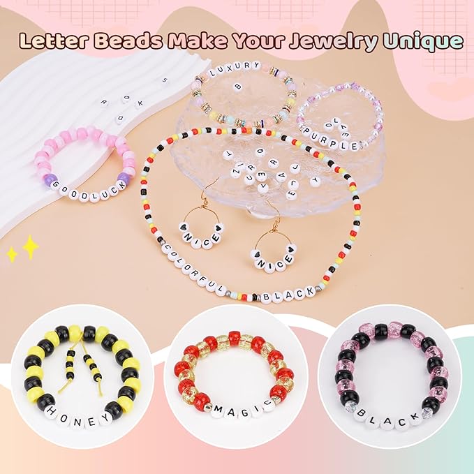 1400 Pcs Letter Beads Kit, 28 Styles White Acrylic Alphabet Beads Letter Beads for Jewelry Making wiht Number Beads Heart Beads Friendship Bracelet Kit