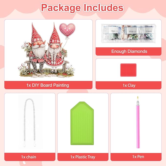 TOSTOG Diamond Art Hanging Kits for Adults, Gnome Couple Diamond Painting for Adults Window Pendant, Valentines Special Shape Diamonds Diamond Painting Hanging Pendant Kit for Home Decor Gift