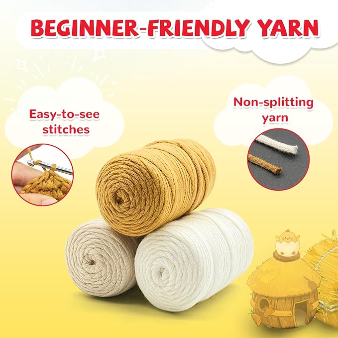 SGIBYN Crochet Kit for Beginners with Step-by-Step Video Tutorials, Starter Crochet Chickens Amigurumi Kit for Teens & Women - Easy DIY Handcraft Knitting Animal Kit - Learn to Crocheting (3 Chickens)