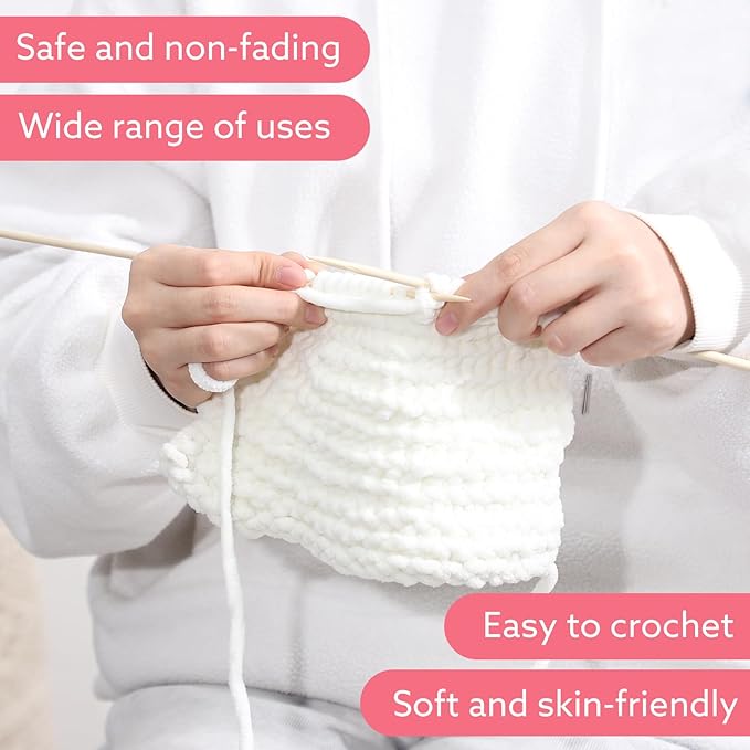WSICSE Chenille Fluffy Yarn, Thick Chunky Blanket Yarn for Crocheting Plush Soft Yarn for Knitting Blanket DIY Valentines Day Gifts, 6×100g Each 3.5 oz 55 Yards(White/Pink)