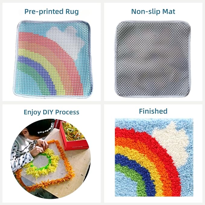 Cartoon Cute Green Frog Latch Hook Kits Mini Rug DIY Handmade Crochet Yarn Needlework Hook and Latch Kit Printed Canvas Carpet Cushion Cover Home Christmas Decoration 30x30cm