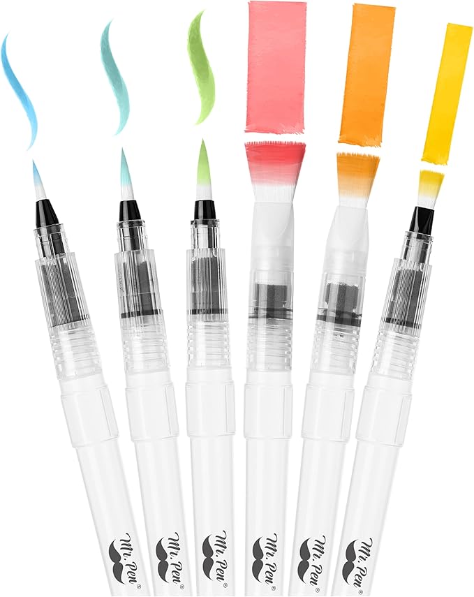 Mr. Pen- Watercolor Brush Pens, 6 Pack, Watercolor Brushes Set, Watercolor Pens for Adults, Water Brush Pen, Water Color Pens, Watercolor Brush Set, Refillable Brush Pen, Water Brushes for Watercolor