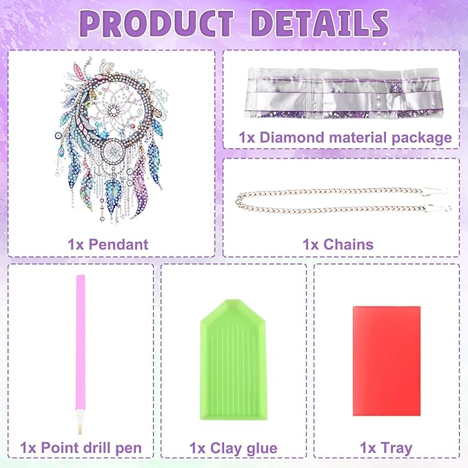 DOMROM Dream Catcher Diamond Painting Kits Hanging Pendant, 5D Special Shaped Crystal Diamond Art Window Pendant Ornament Double Sided Pattern Wall Art Hanging Sign for Beginners 5.1x7.6in