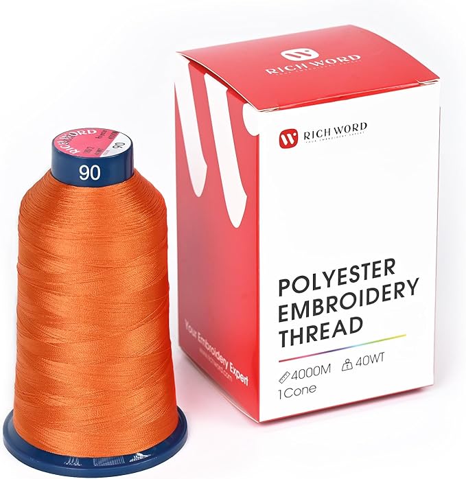Poolin Embroidery Machine Thread Richword Selected Yellow 4000M 40WT Polyester Embroidery Thread – Smooth, Strong Single Spool for Home & Commercial Machines 0090
