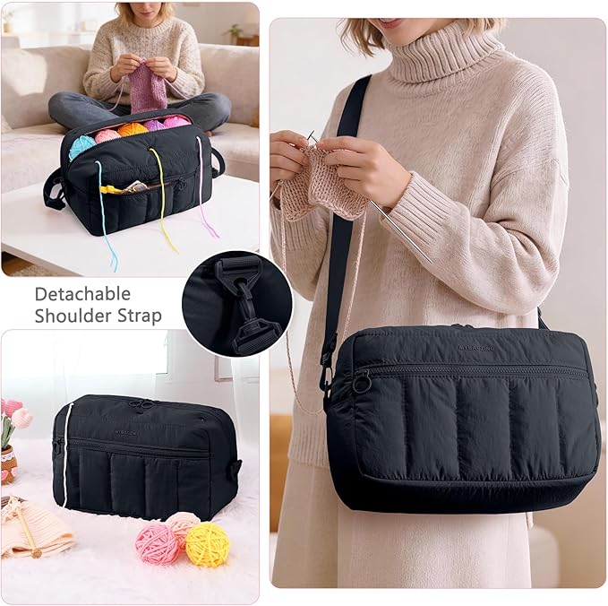 MYBAGZIGN Crochet Bag Organizer for Yarn & Hooks, Large Capacity Yarn Storage Bag with Yarn Holder Holes, Portable Crochet & Knitting Bag for Crocheting on The Go, Craft Travel Bag Gifts for Women