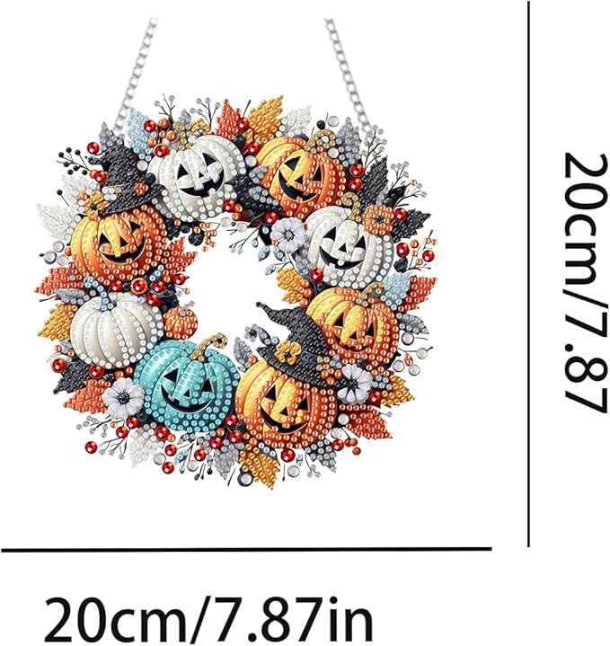 RYMILIE Diamond Art Hanging Kit for Adult,Special Shaped Rhinestone,Double Sided 5D DIY Acrylic Diamond Art Painting Window Pendants Home Garden Wall Hanging Kits Hanging Ornament (Halloween Pumpkin)